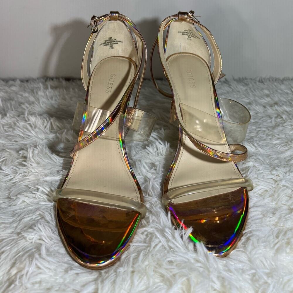 Guess Felecia Heeled Sandals Womens 10M Translusent Natural Shoes